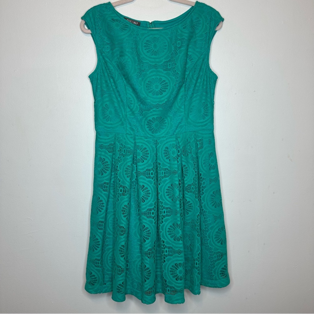 Roz & Ali Dressbarn Women's Size 14 Green Lace  Dress A-Line Flirty Spring